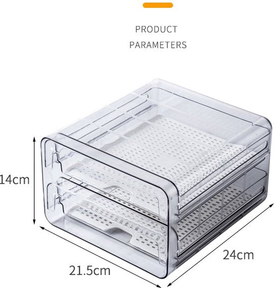 Koelkast organizer – Stapelbare PET opbergbox lade – Voor groente, fruit & vlees – 24×21,5×14 cm – Transparant-Keukenkastorganizer-Ilumina Benelux