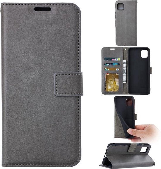 Xiaomi Redmi A1/A2 Hoesjes – Portemonnee Book Case – Pasjeshouder – 2x Screenprotector Gehard Glas – Grijs-Ilumina Benelux