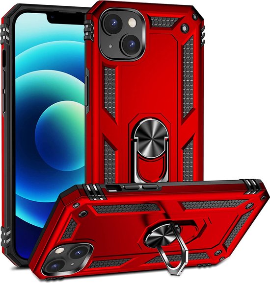 iPhone 14 Hoesjes – Anti-Shock Hybride Backcover – Ringhouder – Armor Bescherming – Rood-Ilumina Benelux