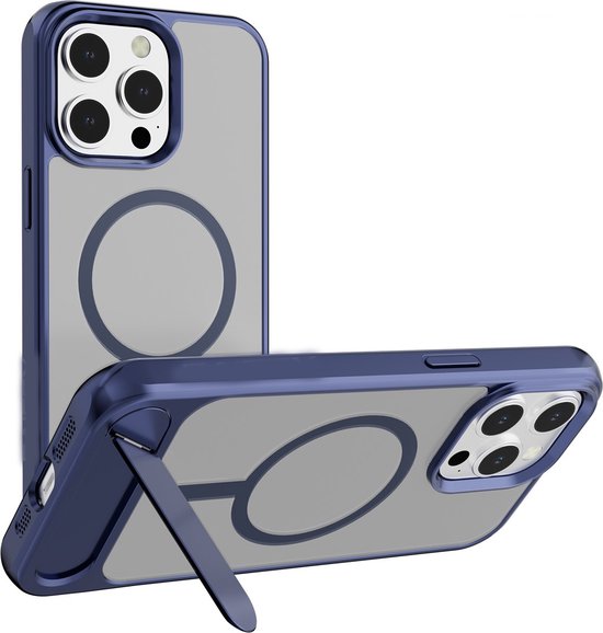 iPhone 16 Pro Hoesjes – Schokbestendige Backcover met Standfunctie – MagSafe Compatibel – Blauw-Ilumina Benelux