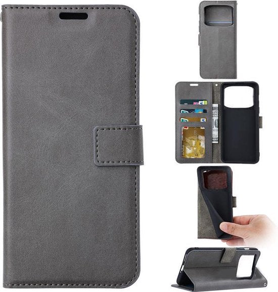 Xiaomi Poco X4 Pro Hoesjes – Portemonnee Book Case – Pasjeshouder – Magneetsluiting – Grijs-Ilumina Benelux