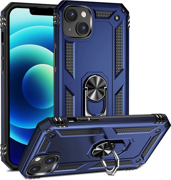 iPhone 14 Hoesjes – Anti-Shock Hybride Ring Armor Backcover – Schokbestendig – Blauw-Ilumina Benelux