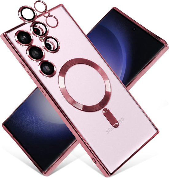 Samsung Galaxy S23 Ultra Hoesjes – Magnetische MagSafe Backcover – TPU – Camerabescherming – Roze-Ilumina Benelux