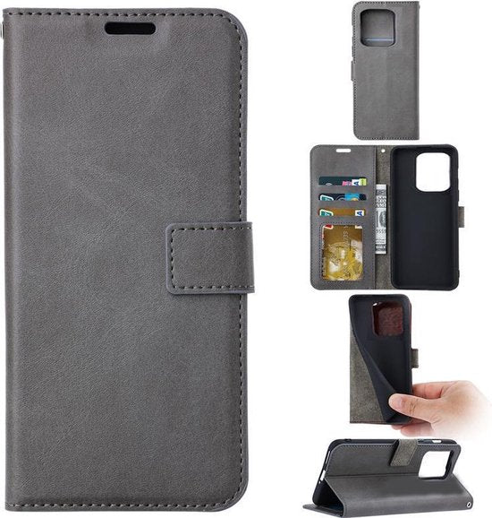 iPhone 13 Mini Hoesjes – Bookcase Portemonnee Hoes – Magneetsluiting – Inclusief Screenprotector – Grijs-Ilumina Benelux