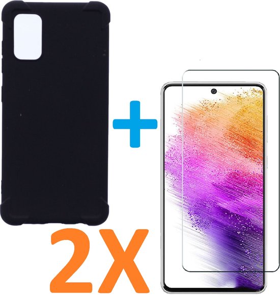 Samsung Galaxy A73 5G Hoesjes – Siliconen Backcover – Schokbestendig – 2x Screenprotector Gehard Glas – Zwart-Ilumina Benelux