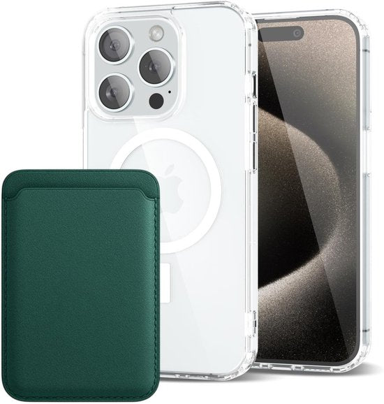 iPhone 15 Pro Max Hoesjes – Anti-Shock Backcover – MagSafe – Magnetische Pasjeshouder – Groen-Ilumina Benelux
