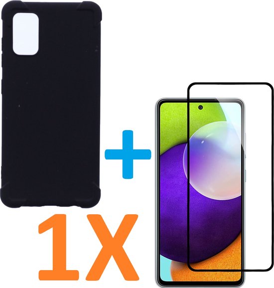Samsung Galaxy A51 5G Hoesjes – Siliconen Backcover – Schokbestendig – 1x Full Screenprotector Gehard Glas – Zwart-Ilumina Benelux