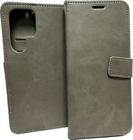 Samsung Galaxy S22 Ultra Hoesjes – Portemonnee Hoes – 2 Pack Screenprotector – Pasjeshouder – Grijs-Ilumina Benelux
