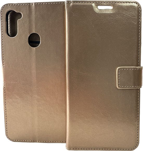 Portemonnee Hoesje - 2 Pack Screenprotector Geschikt voor: Samsung Galaxy A11 - goud