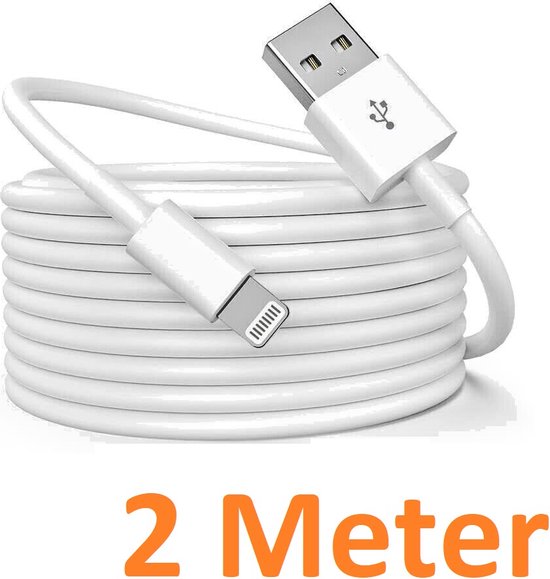 Lightning kabel – Geschikt voor iPhone iPad iPod AirPods – USB-A naar Lightning – Oplaadkabel 2 Meter – Wit-USB-Kabels-Ilumina Benelux