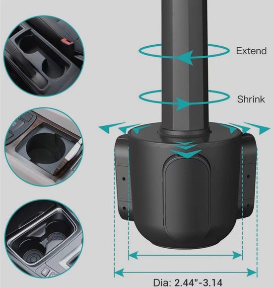 Telefoonhouder auto – Verstelbare bekerhouder – 360° draaibaar – Geschikt voor iPad & iPhone – Zwart-Tablethouder-Ilumina Benelux
