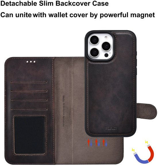 iPhone 16 Pro Max Hoesjes – 2-in-1 Portemonnee Case – Magnetisch Afneembaar – Magneetsluiting – Bruin-Ilumina Benelux