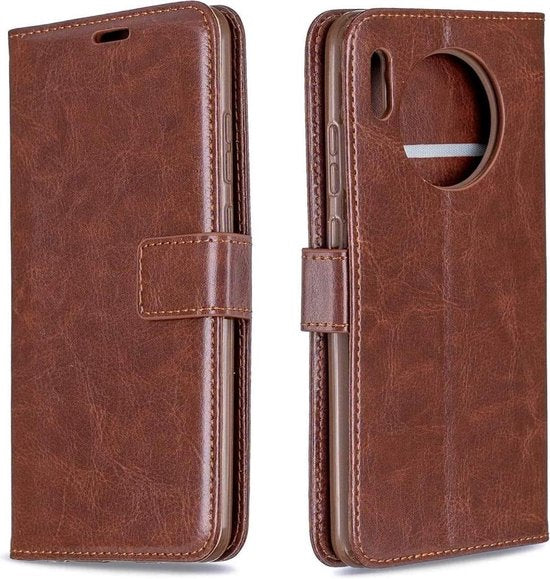 Huawei Mate 30 Lite Hoesjes – Portemonnee Book Case – Magneetsluiting – 2x Screenprotector – Bruin-Ilumina Benelux
