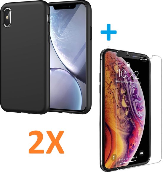 iPhone X/XS Hoesjes – Soft TPU Siliconen Backcover – Inclusief 2x Gehard Glas Screenprotector – Zwart-Ilumina Benelux