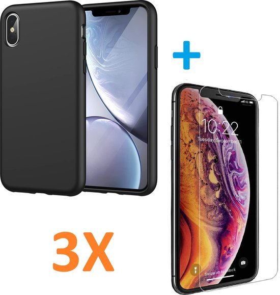 iPhone X / XS Hoesjes – Soft TPU Siliconen Backcover – Inclusief 3x Screenprotector – Zwart-Ilumina Benelux