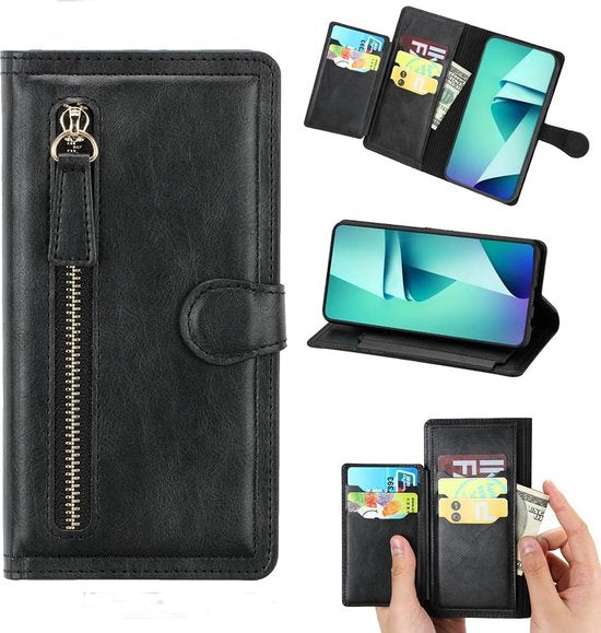 Premium Vintage Wallet Hoesje Geschikt voor Samsung Galaxy A34 5G - Zwart