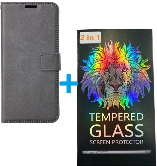 Portemonnee Book Case Hoesje + 2x Screenprotector Glas Geschikt voor: Samsung Galaxy A16 - Grijs