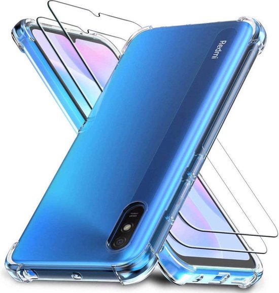 Xiaomi Redmi 9A Hoesjes – Siliconen Backcover – Schokbestendig – Transparant – 2x Gehard Glas Screenprotector-Ilumina Benelux