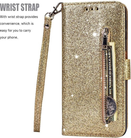 Samsung Galaxy A71 Hoesjes – Glitter Portemonnee Case – Rits & Koord – Pasjeshouder – Paars-Ilumina Benelux