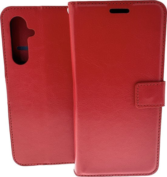 Samsung Galaxy A34 Hoesjes – Portemonnee Hoes – 2 Pack Screenprotector – Pasjeshouder – Rood-Ilumina Benelux