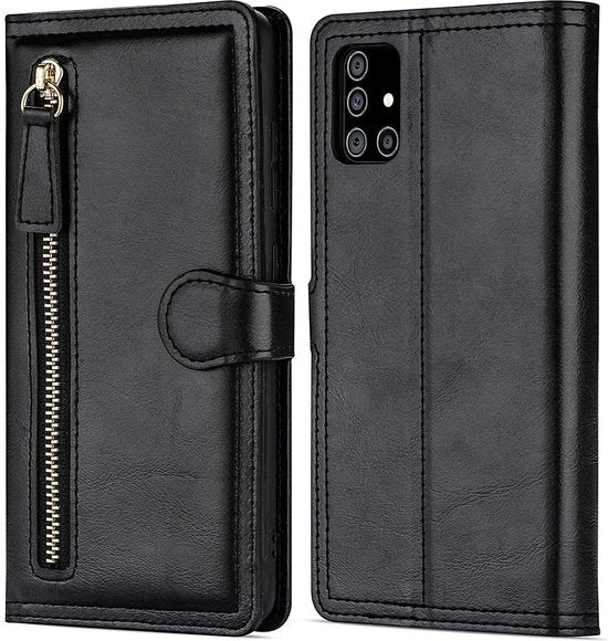 Samsung Galaxy A32 4G Hoesjes – Bookcase Portemonnee Hoes – Ritssluiting – 5 Pasjeshouder – Zwart-Ilumina Benelux