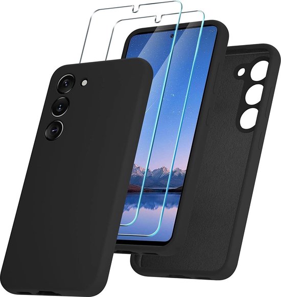 Shockproof Backcover - Liquid Silicone Soft Hoesje + 2x Screenprotector - Geschikt voor: Samsung Galaxy S24 FE / Galaxy S25 FE - Zwart