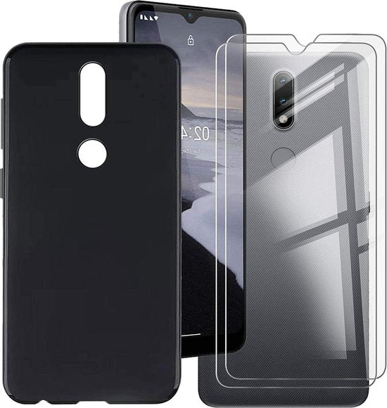 Nokia 2.4 Hoesjes – Siliconen Backcover + 2x Screenprotector – Gehard Glas – Anti Kras – Zwart-Ilumina Benelux