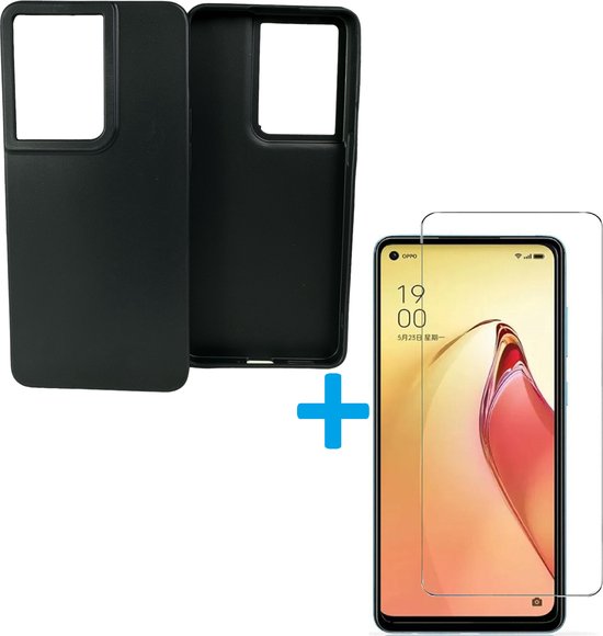 OPPO Reno 8 Hoesjes – TPU Siliconen Backcover – Soft Case – Incl. Gehard Glas Screenprotector – Zwart-Ilumina Benelux