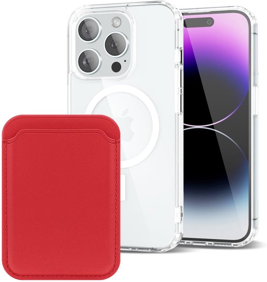 iPhone 14 Pro Max Hoesjes – Anti-Shock Backcover met MagSafe – Magnetische Pasjeshouder – Rood-Ilumina Benelux
