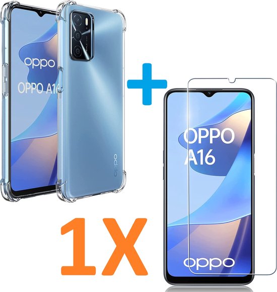 Oppo A16/A16s/A54s Hoesjes – Siliconen Backcover – Schokbestendig – Transparant + Screenprotector Gehard Glas 1 Pack – Anti-kras-Ilumina Benelux
