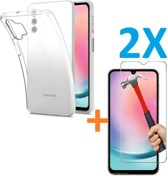 Silicone hoesje Transparant met 2 Pack Screenprotector Glas Geschikt voor: Samsung Galaxy A25 4G & 5G