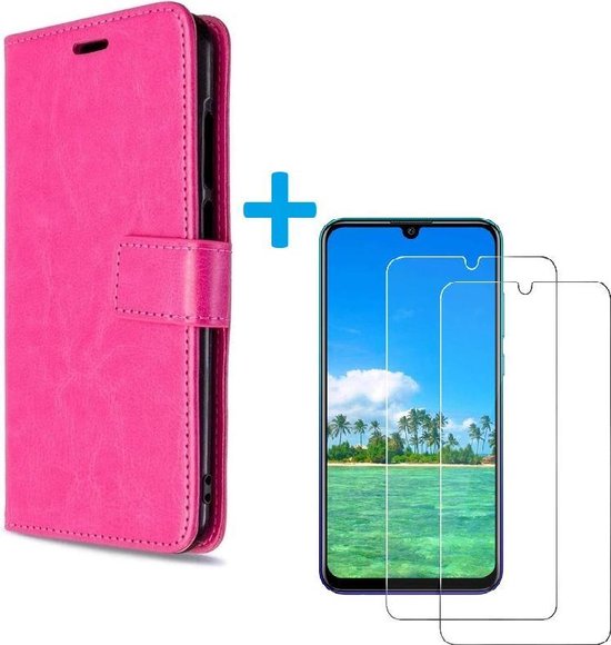 Huawei Y6p Hoesjes – Portemonnee Hoes – Pasjeshouder – 2x Screenprotector – Roze-Ilumina Benelux