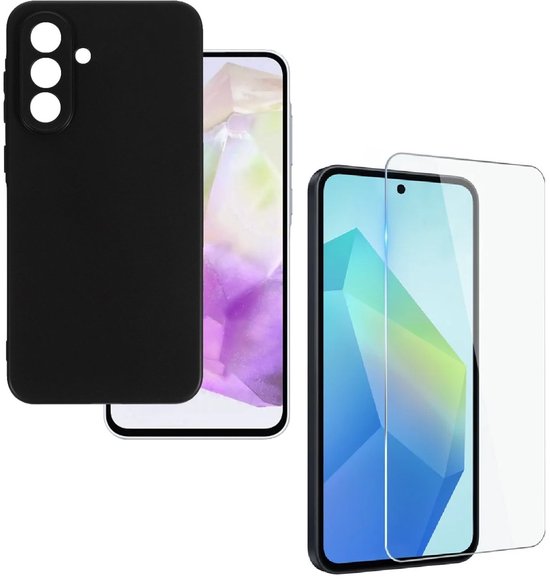 Samsung Galaxy A36 Hoesjes – Siliconen Backcover – 3 Pack Screenprotector – Gehard Glas – Zwart-Ilumina Benelux