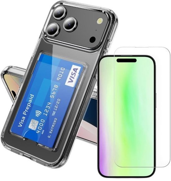 iPhone 17 Pro Hoesjes – Schokbestendige TPU Backcover – Transparant – Pasjeshouder – Inclusief 2x Screenprotector-Ilumina Benelux