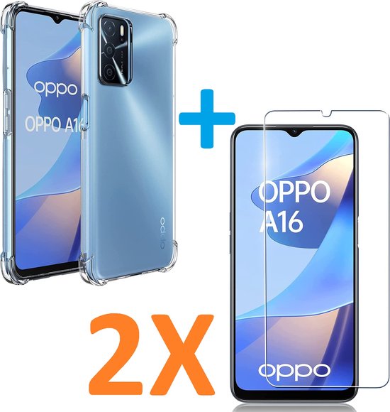 Oppo A16/A16s/A54s Hoesjes – Siliconen Backcover – Schokbestendig – Transparant + 2x Screenprotector Gehard Glas – Anti Kras-Ilumina Benelux
