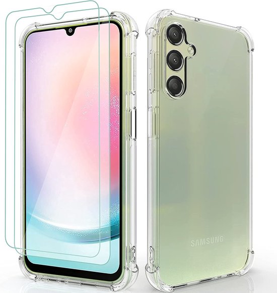 Anti-Shock silicone hoesje met 2 Pack Screenprotector Glas Geschikt voor: Samsung Galaxy A25 4G & 5G