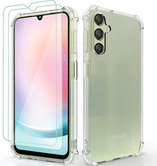 Samsung Galaxy A25 Hoesjes – Anti-Shock Siliconen Backcover – Schokbestendig – 2 Pack Gehard Glas Screenprotector – Transparant/Zwart
