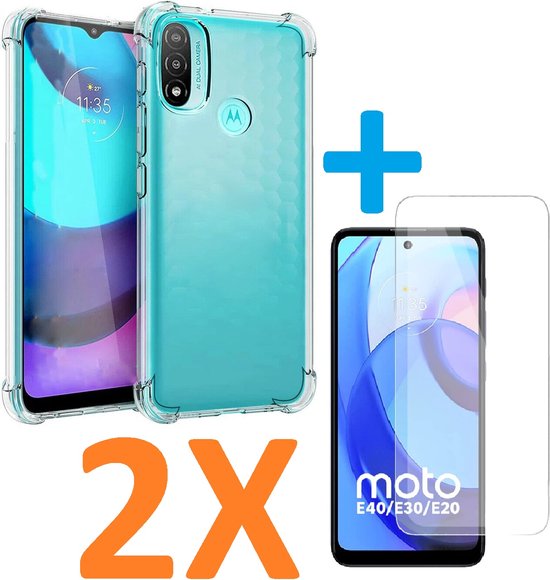 Shockproof Soft TPU hoesje Silicone Case Geschikt voor: Motorola Moto E20 / E30 / E40 met 2X Screenprotector