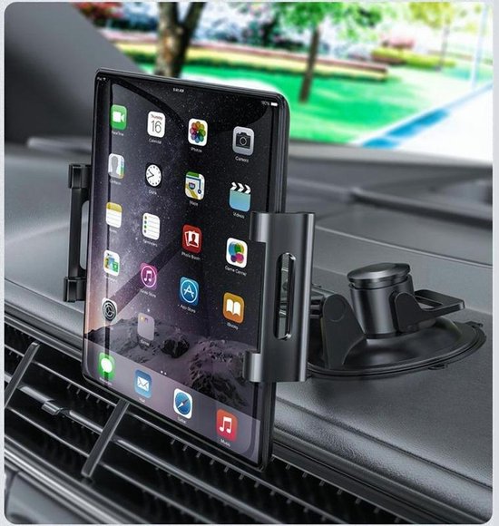 Universele Tablethouder - Dashboard / Raam Auto Houder Geschikt voor: Tablet en iPad - Autohouder met Klem - Tablethouder Autoruit - Tablet & Smartphone Houder Voorruit - Stevige Zuignap - 360° Verstelbaar