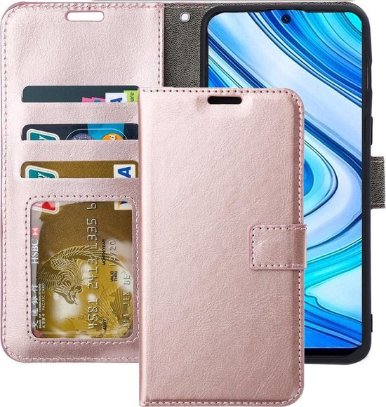 Xiaomi Redmi Note 9 Pro/9S Hoesjes – Portemonnee Book Case – Pasjeshouder – 2x Glazen Screenprotector – Roségoud-Ilumina Benelux
