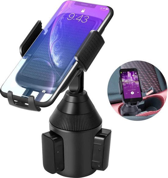Telefoonhouder auto – Bekerhouder model One-Touch – Verstelbare klem – Geschikt voor smartphones iPhone Samsung Oppo Xiaomi – Zwart-Ilumina Benelux