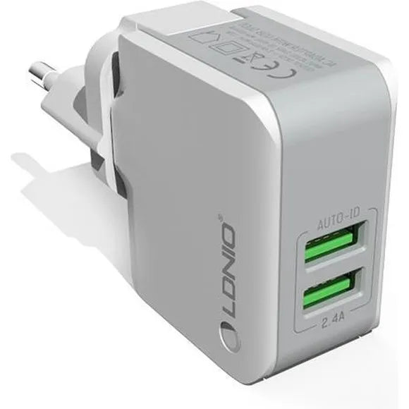 LDNIO A2203 Dual USB Oplader met Micro USB Kabel – 2.4A – EU Stekker – Wit-Ilumina Benelux