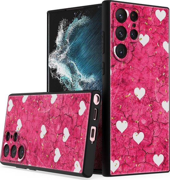 Samsung Galaxy S22 Ultra Hoesjes – Siliconen Backcover – Print Roze Hartjes – Roze-Ilumina Benelux