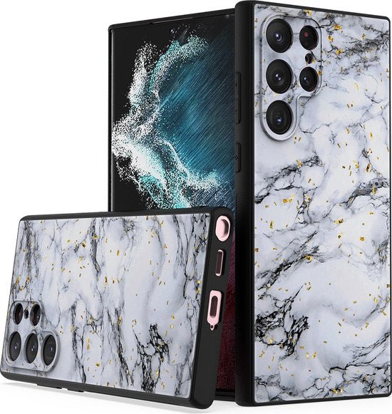 Samsung Galaxy S22 Ultra Hoesjes – Siliconen Backcover – Marmer Print – Wit-Ilumina Benelux