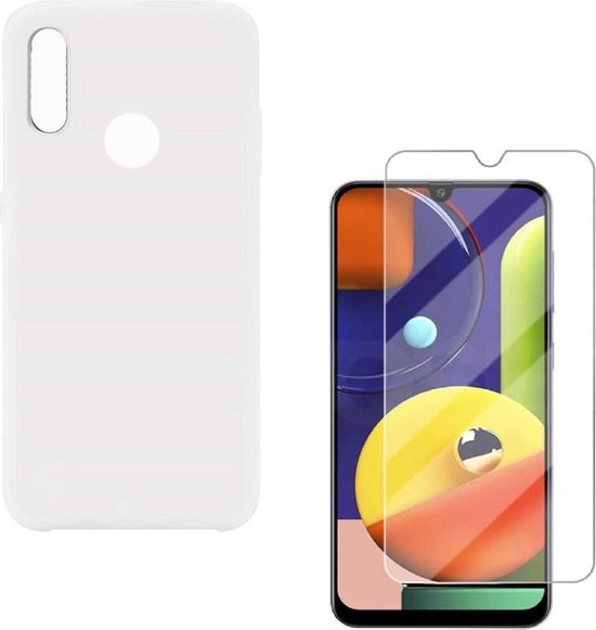 Samsung Galaxy A20S Hoesjes – Liquid Siliconen Backcover – Soft Touch – Flexibel – Wit + Screenprotector-Ilumina Benelux