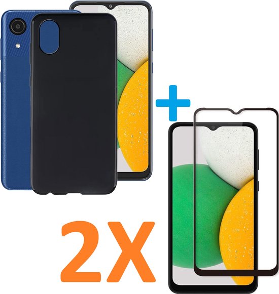 Samsung Galaxy A03 Core Hoesjes – Siliconen Backcover + 2x Screenprotector – Gehard Glas – Full Cover – Zwart-Ilumina Benelux