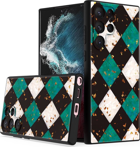 Samsung Galaxy S23 Ultra Hoesjes – Siliconen Backcover – Marmer Print – Groen-Ilumina Benelux