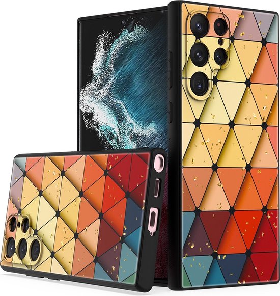 Samsung Galaxy S23 Ultra Hoesjes – Siliconen Backcover – Marmer Triangle Print – Schokbestendig-Ilumina Benelux