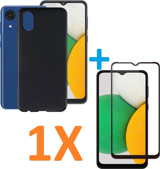 Samsung Galaxy A03 Core Hoesjes – Siliconen Backcover + Screenprotector – Gehard Glas Full Cover – Zwart-Ilumina Benelux