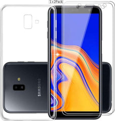 Samsung Galaxy J6 2018 Hoesjes – Transparante TPU Siliconen Backcover – 2x Gehard Glas Screenprotector – Transparant